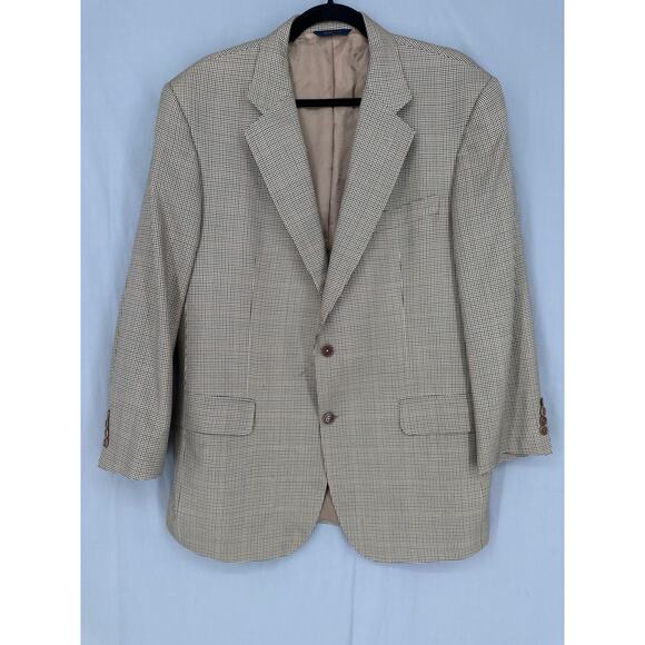 Brooks Brothers Golden Fleece Blazer Mens 43R Beige Houndstooth Button Silk Wool - Picture 1 of 10